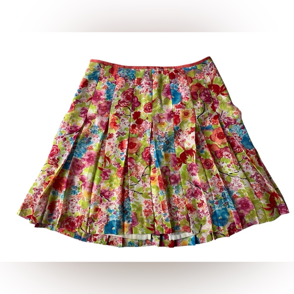90S NINE & CO WATERCOLOR PASTEL PLEATED FLOWY FLORAL SKIRT 8P SPRING FEMININE